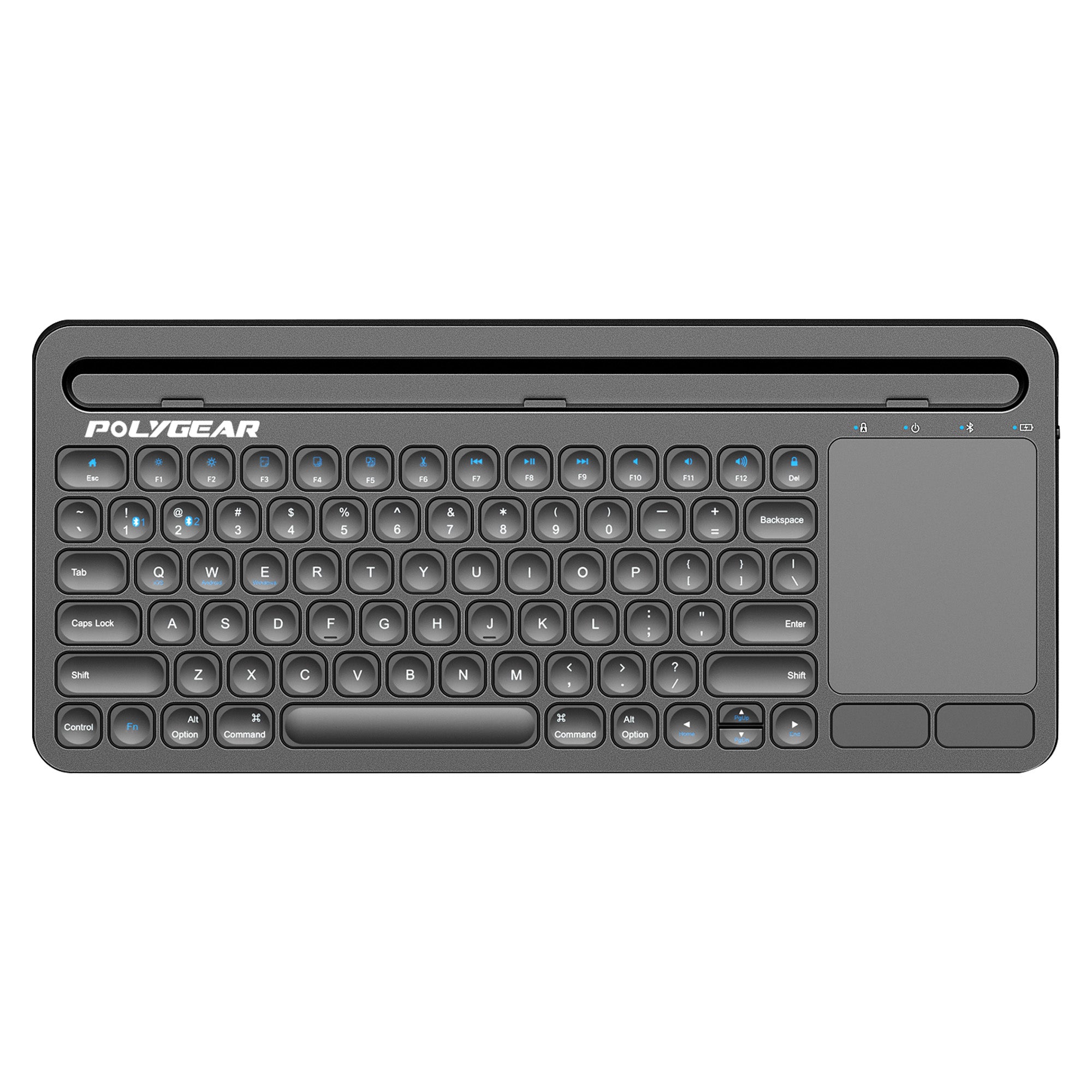 POLYGEAR BTX5050 Stylish Bluetooth Keyboard, Universal Wireless Keyboard, USB-C Rechargeable Bluetooth 5.0 Multi Device Keyboard with Touchpad, Stable Connection for Windows, iOS, Android, Mac,TV