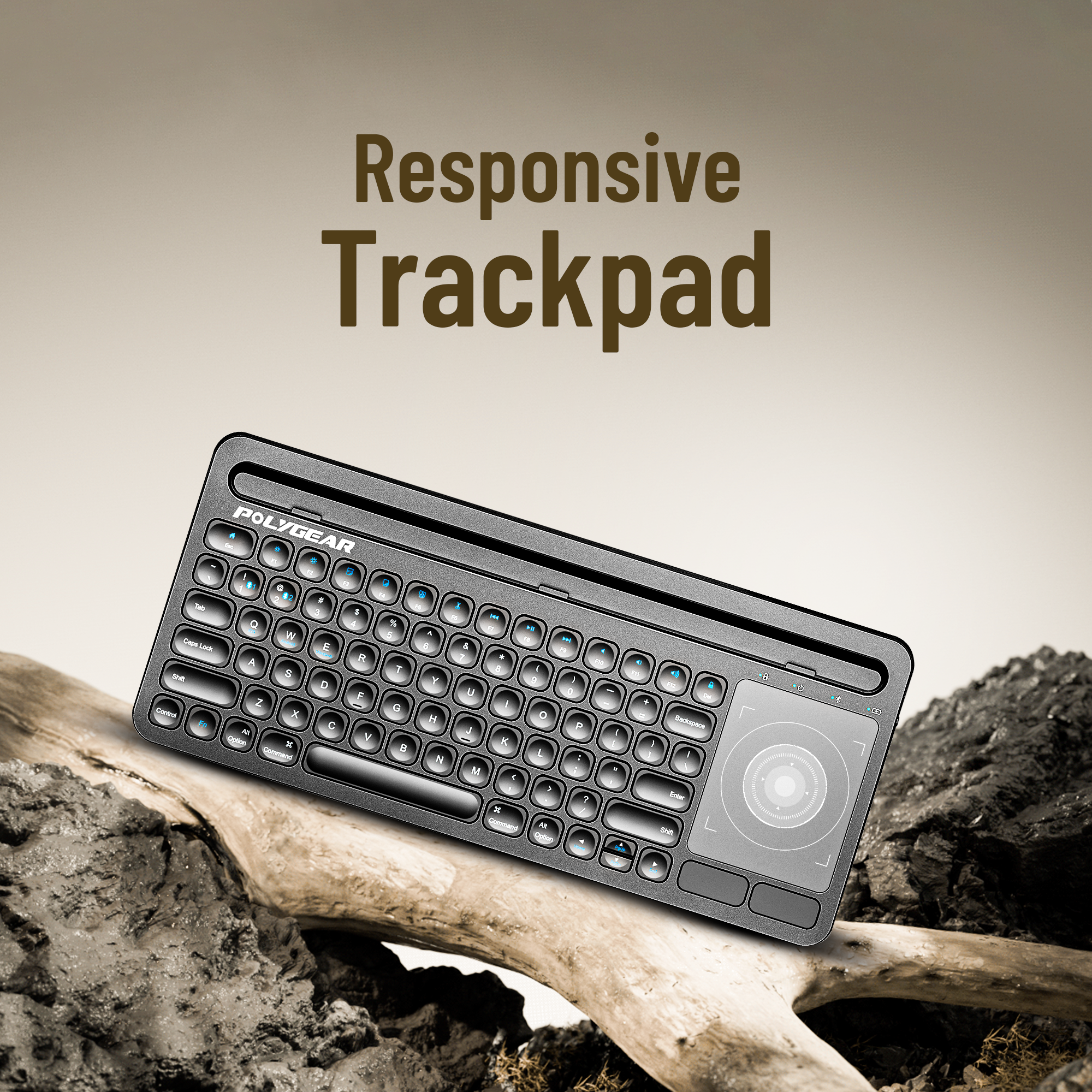 POLYGEAR BTX5050 Stylish Bluetooth Keyboard, Universal Wireless Keyboard, USB-C Rechargeable Bluetooth 5.0 Multi Device Keyboard with Touchpad, Stable Connection for Windows, iOS, Android, Mac,TV