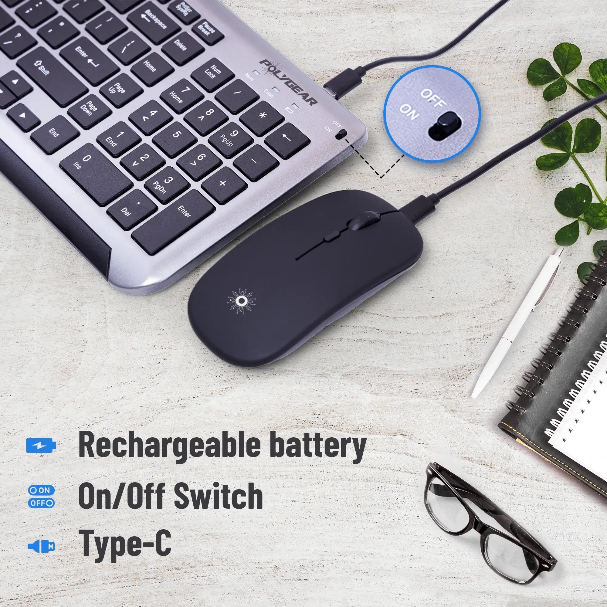 POLYGEAR Swift pro wireless keyboard and mouse combo