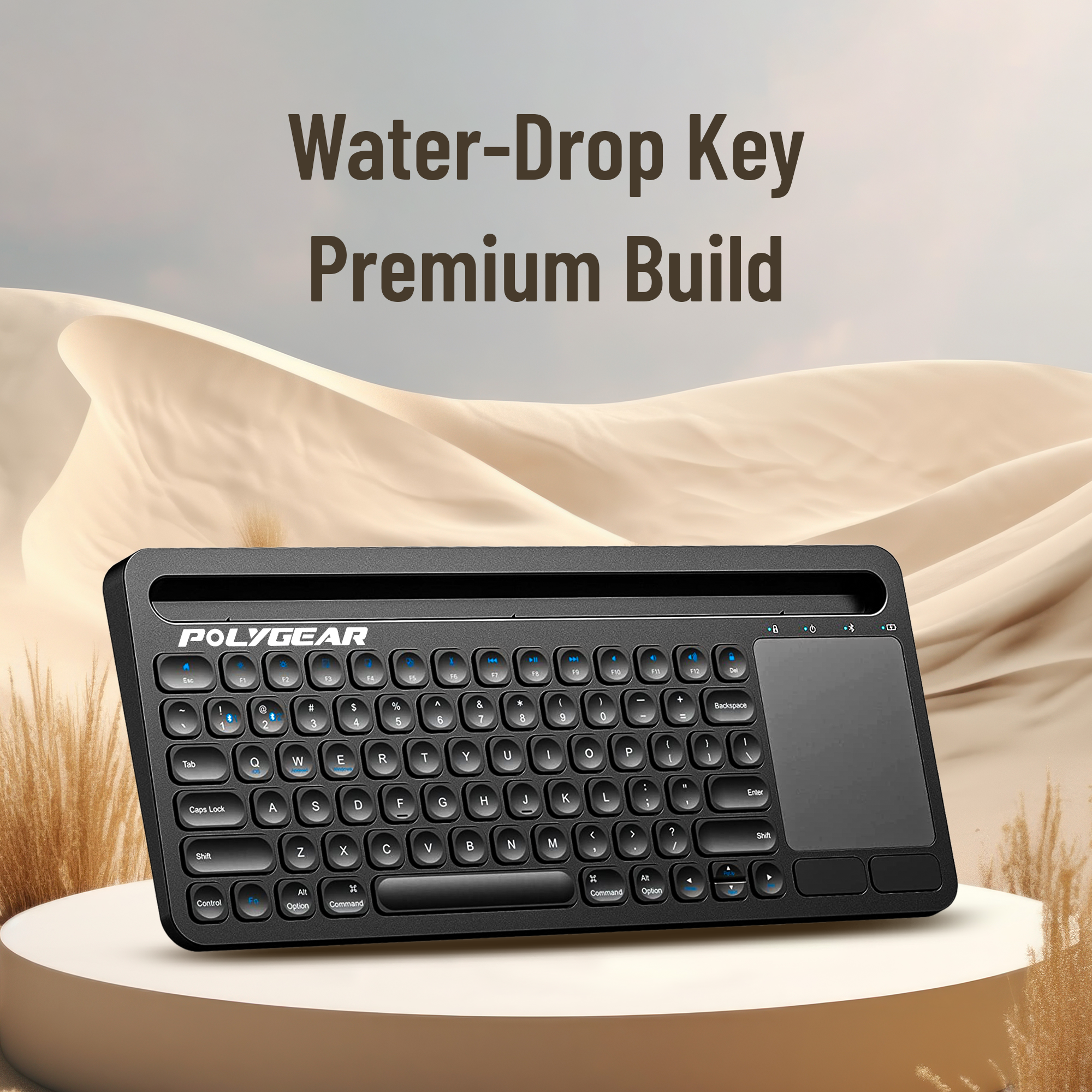 POLYGEAR BTX5050 Stylish Bluetooth Keyboard, Universal Wireless Keyboard, USB-C Rechargeable Bluetooth 5.0 Multi Device Keyboard with Touchpad, Stable Connection for Windows, iOS, Android, Mac,TV