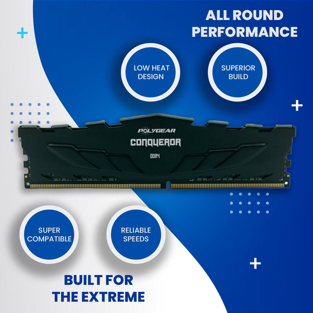 Polygear Conqueror 4GB RAM DDR4 2666MHz Desktop RAM MEMORY MODULE (Black, 4GB)