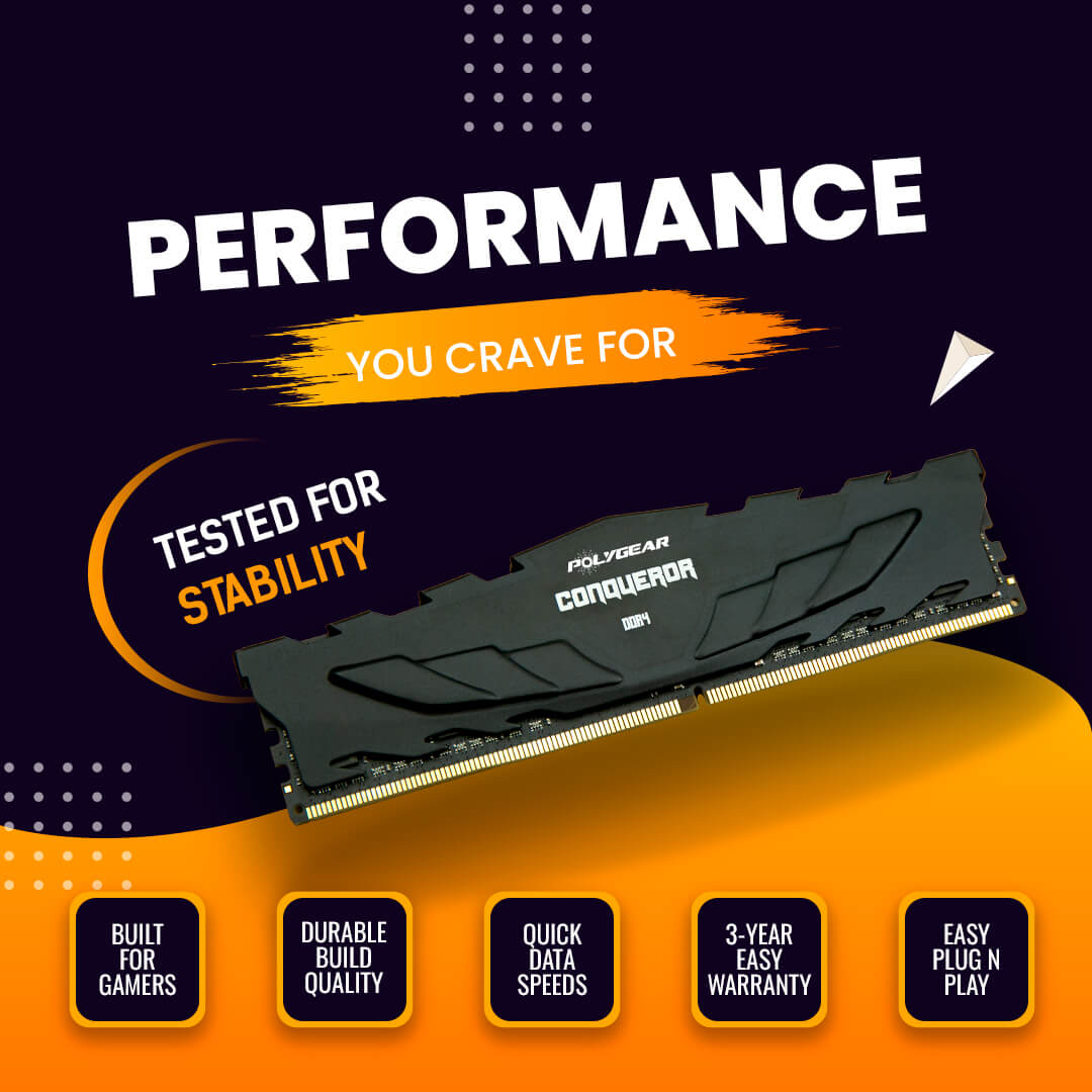 Polygear Conqueror 4GB RAM DDR4 2666MHz Desktop RAM MEMORY MODULE (Black, 4GB)