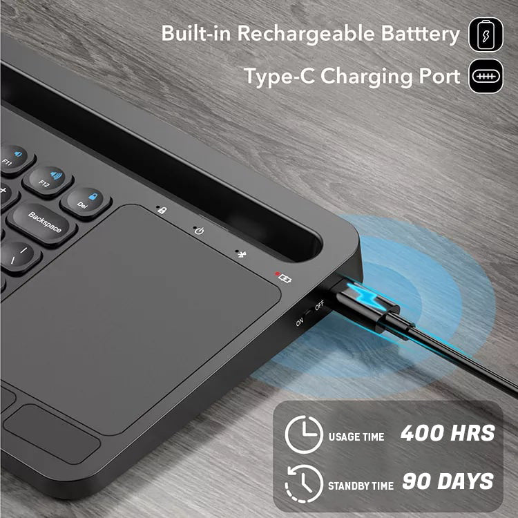 POLYGEAR BTX5050 Stylish Bluetooth Keyboard, Universal Wireless Keyboard, USB-C Rechargeable Bluetooth 5.0 Multi Device Keyboard with Touchpad, Stable Connection for Windows, iOS, Android, Mac,TV